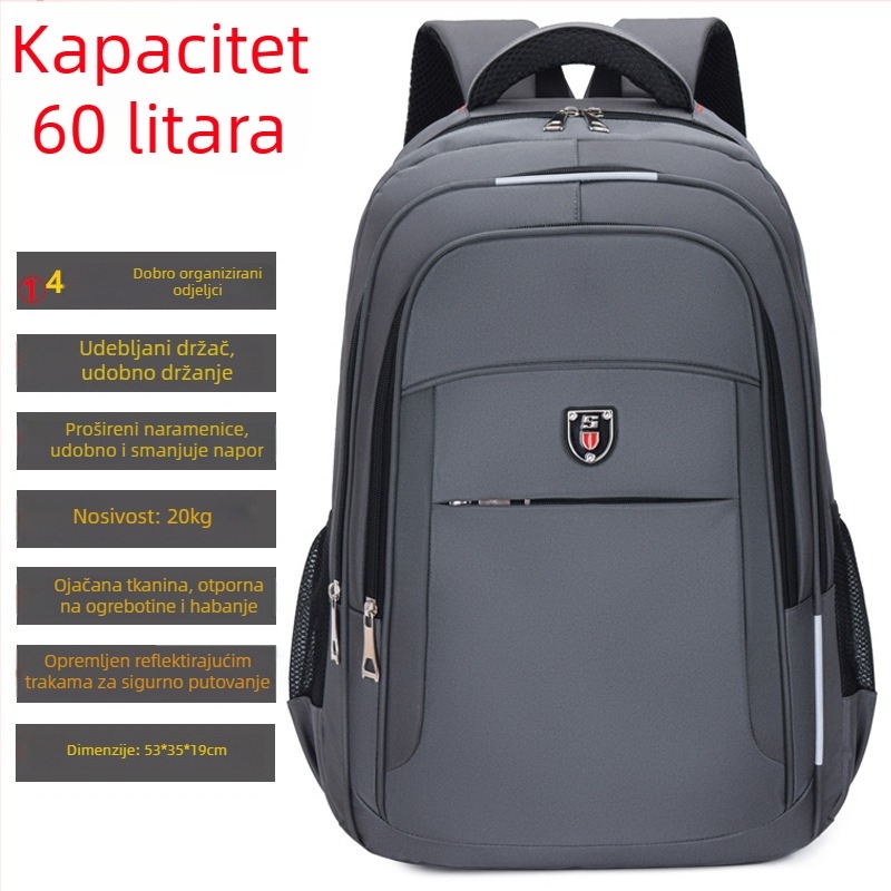 Ruksak za prijenosno računalo, Oxford materijal, kapacitet 36-55L, kompatibilan s 15-inčnim prijenosnim računalom, otporan na habanje, za poslovna putovanja