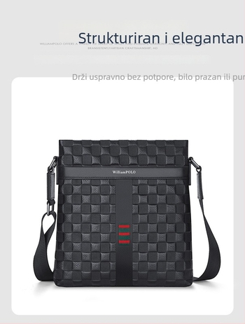 William Polo muška torba preko ramena od prave kože - jednobojna, podstava od poliestera, zaštita od krađe, poslovni stil putovanja