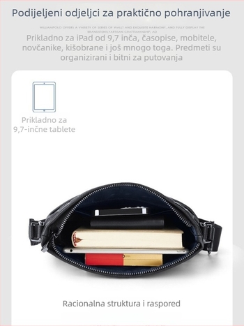 William Polo muška torba preko ramena od prave kože - jednobojna, podstava od poliestera, zaštita od krađe, poslovni stil putovanja