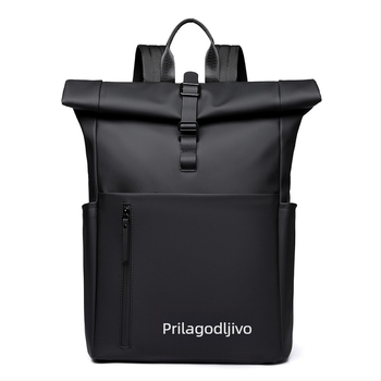 Roll-top ruksak za laptop, unisex, 20–35L, PU kožne akcenti, zakrivljene naramenice, za poslovne putnike