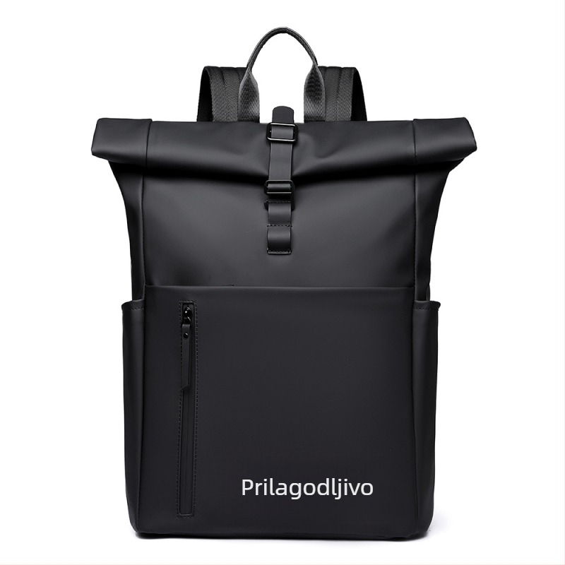 Roll-top ruksak za laptop, unisex, 20–35L, PU kožne akcenti, zakrivljene naramenice, za poslovne putnike