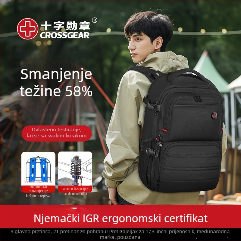 Crossgear Lagani ruksak za muškarce s križnim medaljom, 36-55L, najlon, vodootporan, za 15-inčni prijenosnik, gradski stil CAB159