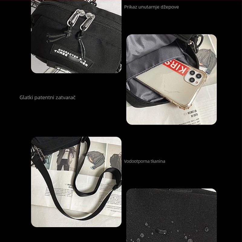 Muška crossbody torba s uličnim stilom, najlon materijal, geometrijski uzorak, podstava od poliestera, otpornost na habanje