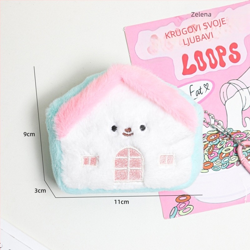 Novčanik u obliku kućice, od poliestera, organizator za slušalice i kablove, ultra lagan, privjesak za školski ruksak djevojčica