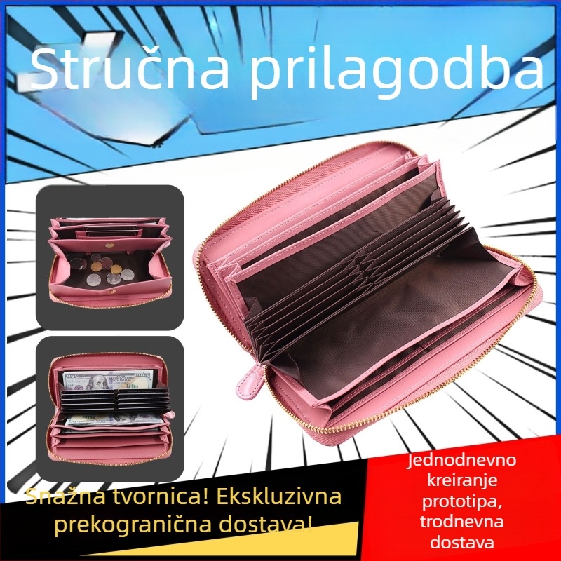 Damska kožna torbica-clutch s uzorkom krokodila, lančani remen, pretinci za kartice, velika zapremina