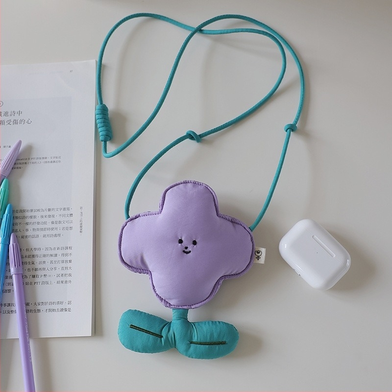 Novčanik za kovanice u korejskom stilu s crossbody naramenicom, izvezeno, poliester, 1 preklop