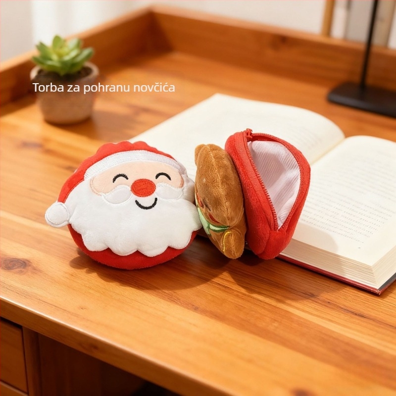 Plišani mincovnik-privjesak s karikaturama Djeda Božićnjaka i Gingerbread Mana, unisex, Domi Duck, pliš podstava, za novčiće i slušalice