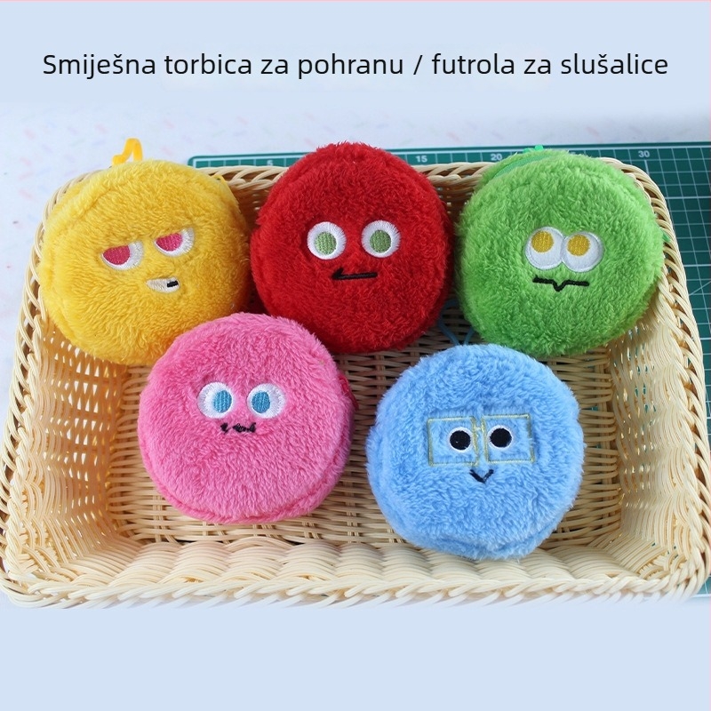 Novčanik za kovance s iskrenim izrazima na šivanom dizajnu, plišasti crtani uzorak, Arctic velvet materijal, podstava poliester, unisex