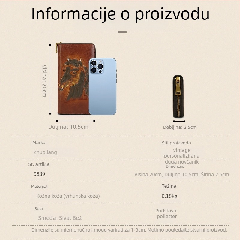 Kožni novčanik od prave kože, gornji sloj teleće kože, životinjski uzorak, trodijelni preklop, poliester podstava