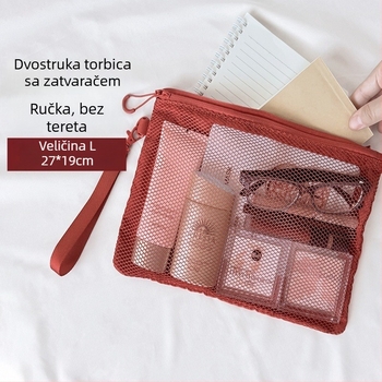 Kozmetička torbica, u stilu ručne torbe, prozračni poliester, putni organizator šminke, inspirirano japanskim dizajnom