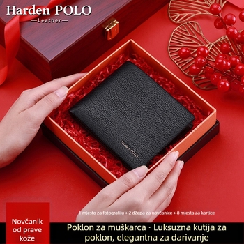 Muški kratki novčanik od prave kože, geometrijski uzorak — prva sloj kože, prozračan, otporan na habanje