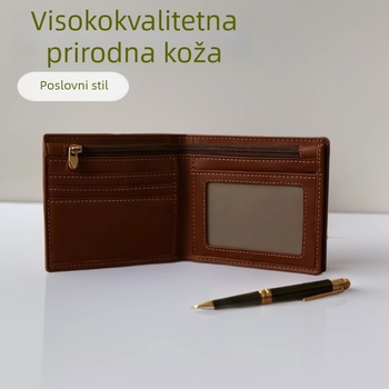Muški kratki novčanik od Crazy Horse kože - prava koža prvog sloja, Wei Liang marka, organizator kartica i novčanica, podstava od poliestera i pamuka