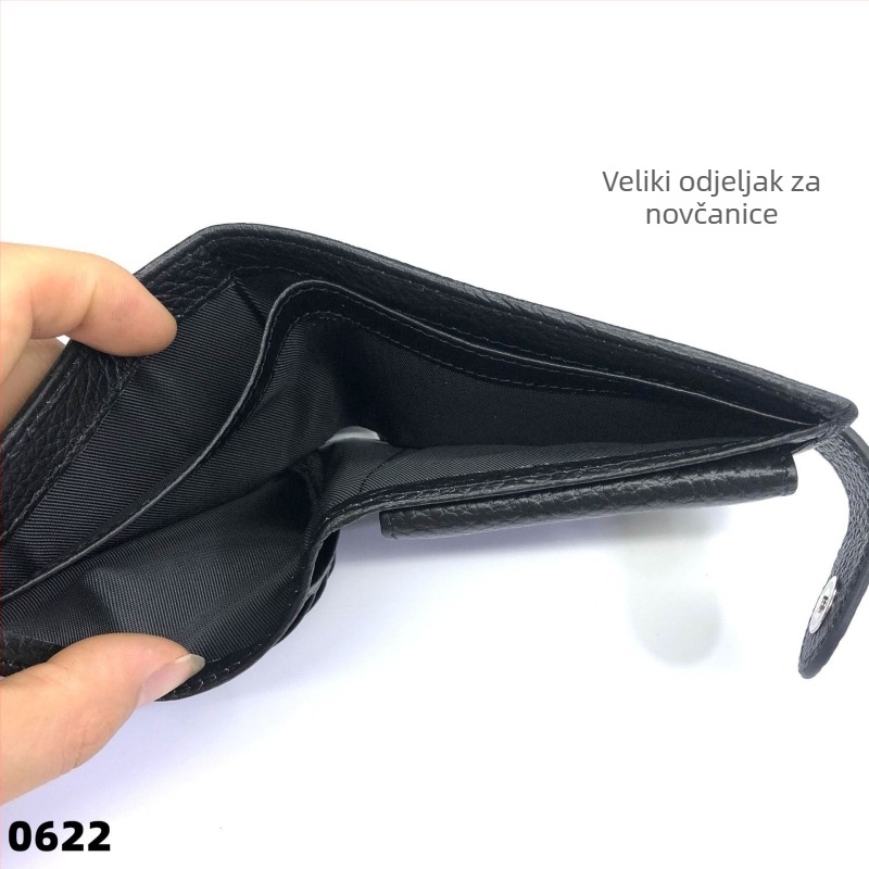 Muški novčanik od kože prvog sloja – Prava koža, Horizontalni kratki stil, Poliester podstava