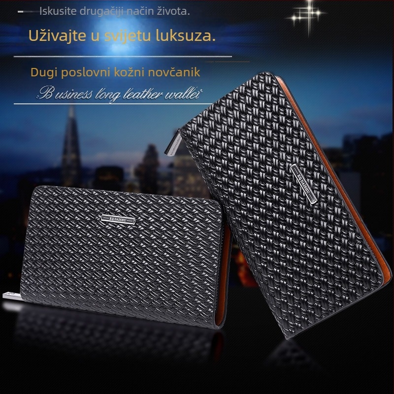 Muški kožni novčanik sa zipom, prirodna koža, karirani tkaninski uzorak, ugraviran, model 8100, Kuqi Kangaroo