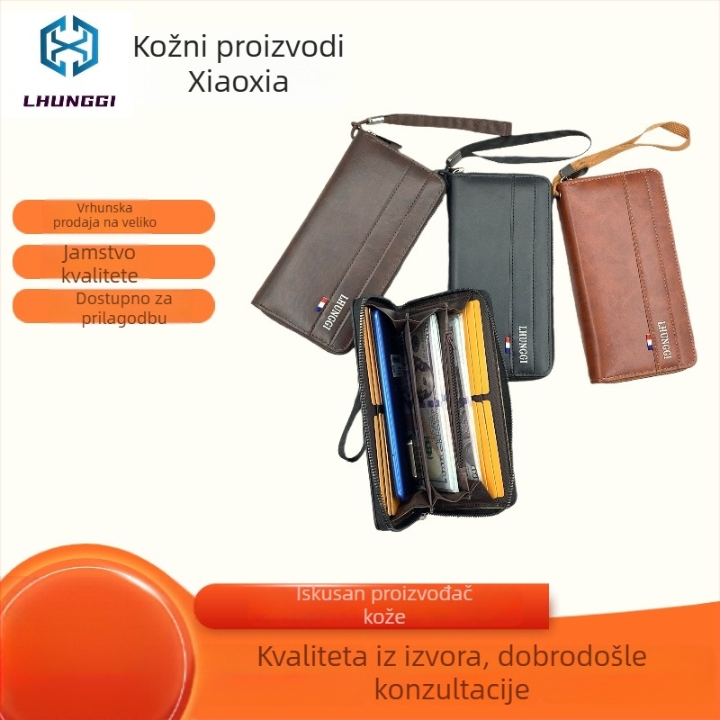 Muški dugački novčanik sa jednim zatvaračem, PU koža, Lhunggi, poslovni elitni stil, velika kapaciteta, više pretinaca za kartice, zaštita od krađe, PVC podstava, Proljeće 2025