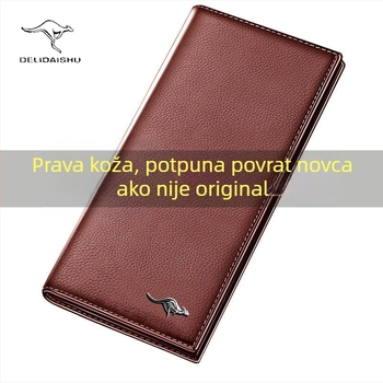 Dugi muški novčanik s unutarnjim zipom, više pretinaca za kartice, velika kapaciteta; podstava od kravljeg kože