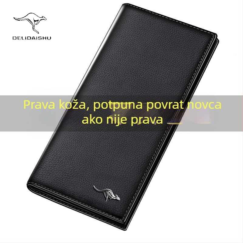 Dugi muški novčanik s unutarnjim zipom, više pretinaca za kartice, velika kapaciteta; podstava od kravljeg kože