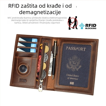 Niucunzh Kožna kratka novčanik s torbicom za putovnicu, prvi sloj teleće kože, otporan na habanje, podstava poliester-bavla