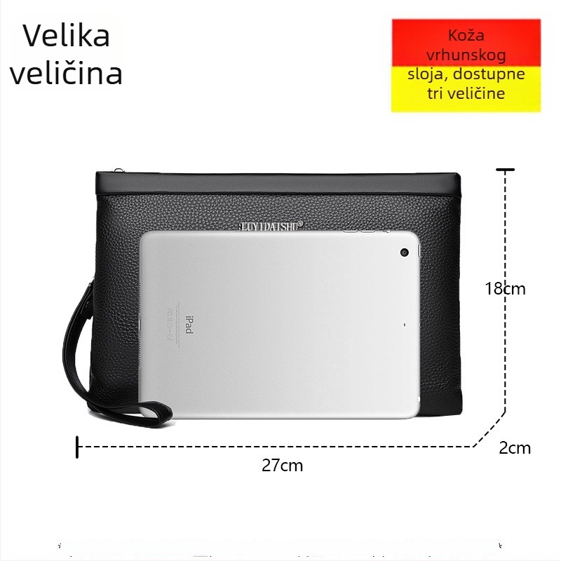 Muška clutch torbica od prve slojevite teleće kože, prava koža, poslovni stil elit