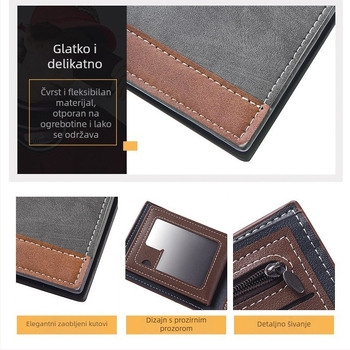 Muški novčanik od PU kože, horizontalni dizajn, kontrastne boje, više kartica, europski stil