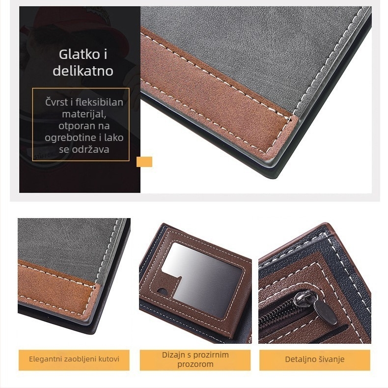 Muški novčanik od PU kože, horizontalni dizajn, kontrastne boje, više kartica, europski stil