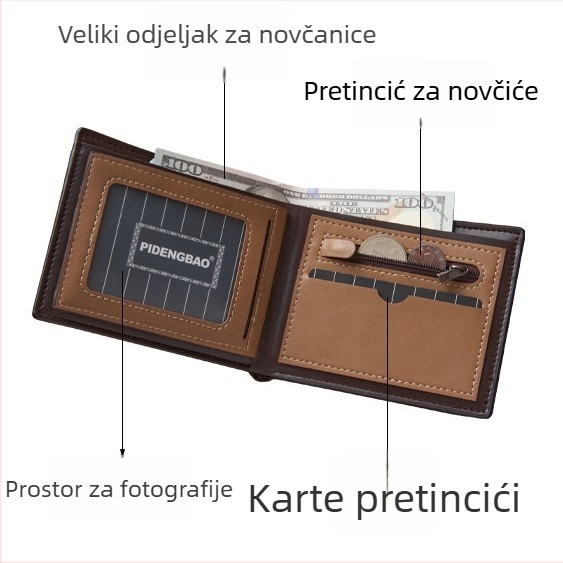 Muški retro kratki novčanik od PU s geometrijskim uzorkom, višestruki džepovi za kartice, podstava od sintetičke kože, ultra lagan, dizajn protiv krađe