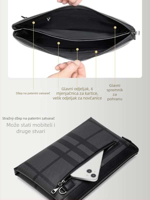 Muška PVC clutch torba, gradski stil jednostavnosti, prugasti uzorak, vodootporna i otporna na habanje, podstava od poliestera