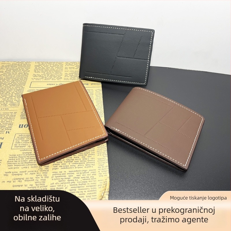 Muški PU kratki novčanik za kartice, poslovni stil, ultra lagan, podstava od poliester, proljeće 2025 izdanje