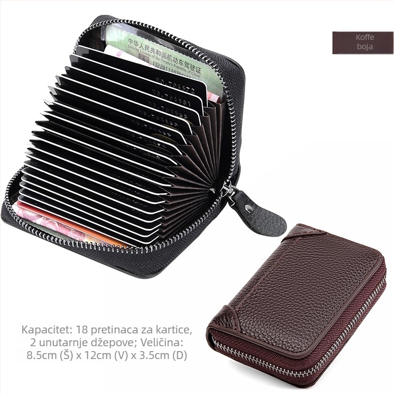 Muški držač kartica od prave kože, akordeon stil, velika kapaciteta, model 701, zaštita od krađe