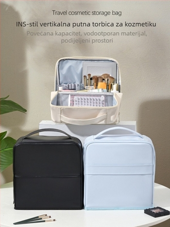 Torba za šminku sa ogledalom, vodootporna, velik kapacitet, prijenosna, spremište za četkice