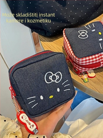 Dot kozmetička torbica s motívom mačkice, mala kvadratna platnena torbica, anime stil, lagana i pogodna za skladištenje