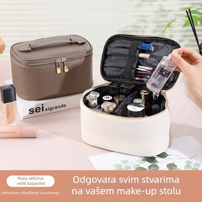Emida PU kožna četvrtasta torbica za kozmetiku – velika kapaciteta, putovanja, urbano minimalistički stil, jednobojni uzorak, podstava od sintetičke kože