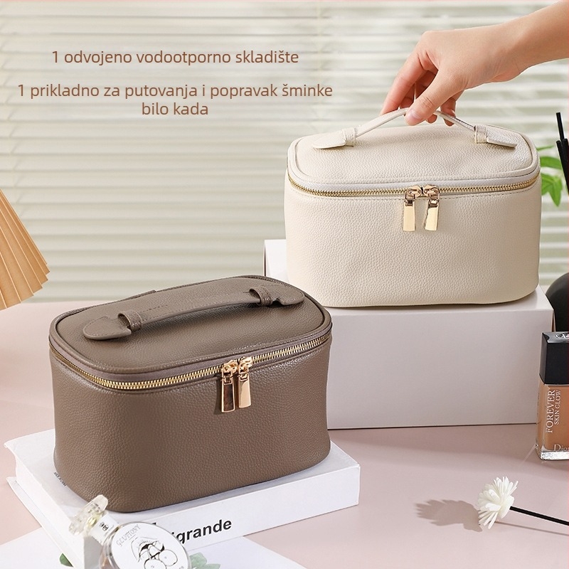 Emida PU kožna četvrtasta torbica za kozmetiku – velika kapaciteta, putovanja, urbano minimalistički stil, jednobojni uzorak, podstava od sintetičke kože