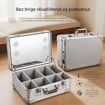 Kutija za šminku sa osvjetljenjem i staklenim ogledalom, EVA konstrukcija, prijenosni trolley, zaključavanje ključem Braunberg
