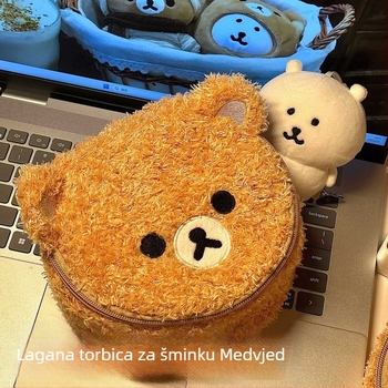 Kozmetička torbica s glavom medvjeda, ovalni 3D dizajn, baršunasta ovčja dlaka, prijenosni unisex kozmetički organizator