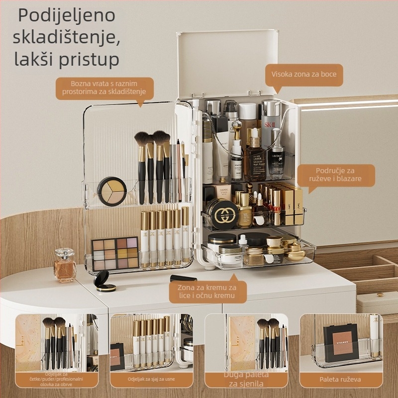 Kutija za kozmetiku s organizatorom za ruže za stolni stol – lagani luksuz, velika kapaciteta, plastična konstrukcija, otporna na prašinu, prilagodljiva
