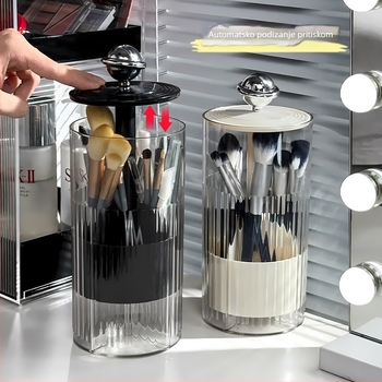 Stolni organizator kozmetike s mehanizmom za dizanje i zaštitom od prašine za četkice i olovke za obrve (plastika, lansirano 2024., 397.5 g, kutija 40 kom.)