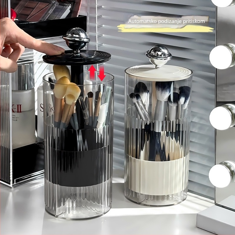 Stolni organizator kozmetike s mehanizmom za dizanje i zaštitom od prašine za četkice i olovke za obrve (plastika, lansirano 2024., 397.5 g, kutija 40 kom.)
