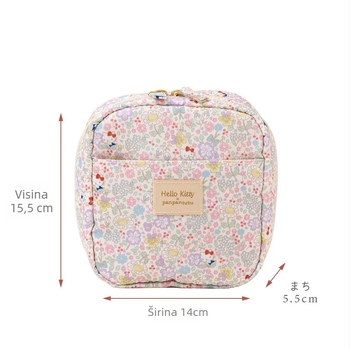 Kozmetička torbica s motivom crtane mačke, japanskog stila, Oxford platno, zatvarač, velika kapaciteta s pretincima