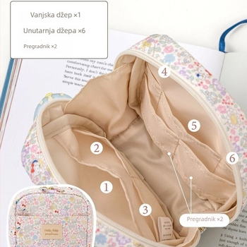 Kozmetička torbica s motivom crtane mačke, japanskog stila, Oxford platno, zatvarač, velika kapaciteta s pretincima