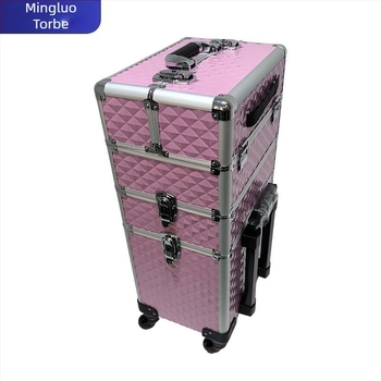 Metalni trodijelni kovčeg za studijski šminker – s vučnom šipkom, univerzalnim kotačićima, zaključavanje katancem, proširivi sloj, EVA podstava