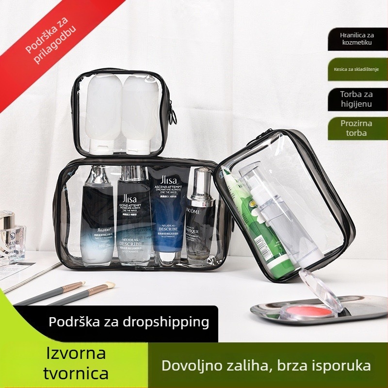 Kockasta PVC torbica za kozmetiku, višestruka namjena za šminku i toaletne potrepštine, moderni minimalistički stil