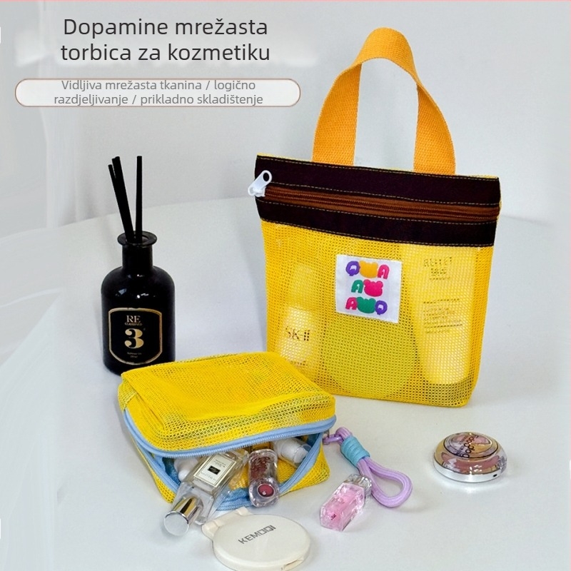 Prenosna mrežasta torbica za kozmetiku i putovanja s odvodom (Materijal: poliester; Oblik: prenosni; Funkcija: višestruka; Primjena: putovanja, kozmetika, kupaonica)