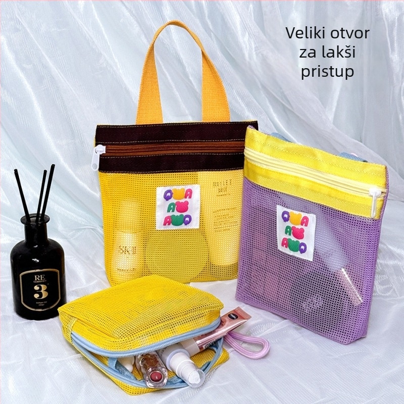 Prenosna mrežasta torbica za kozmetiku i putovanja s odvodom (Materijal: poliester; Oblik: prenosni; Funkcija: višestruka; Primjena: putovanja, kozmetika, kupaonica)