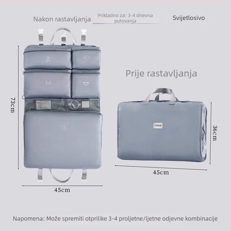 7-u-1 putna torba za pohranu, kubni oblik, twill tkanina, višenamjenski organizator za donje rublje, kozmetiku, odjeću i higijenske potrepštine