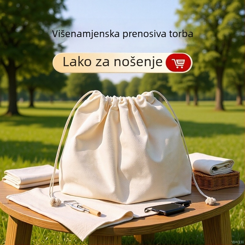 Platnena vrećica s vezicom, stil torbe za ručno nošenje, s unutarnjim pregradama za kozmetiku