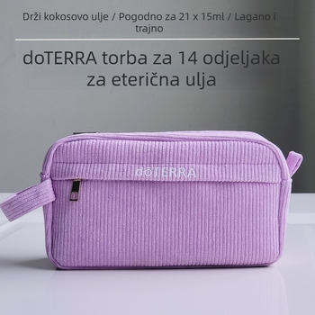 Dotteri torbica za pohranu eteričnih ulja s 14 odjeljcima, korduroj materijal, oblik ručne torbe, model 24617, namijenjena za putovanja
