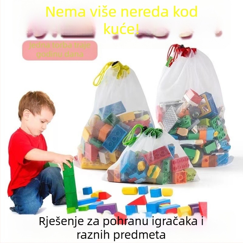 Prozirna torba za pohranu dječjih igračaka sa šnuralom, od poliestera, panelno šivanje, za male građevne blokove i sitnice
