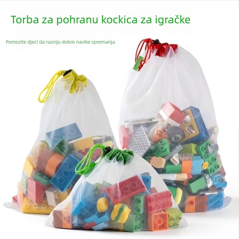 Prozirna torba za pohranu dječjih igračaka sa šnuralom, od poliestera, panelno šivanje, za male građevne blokove i sitnice