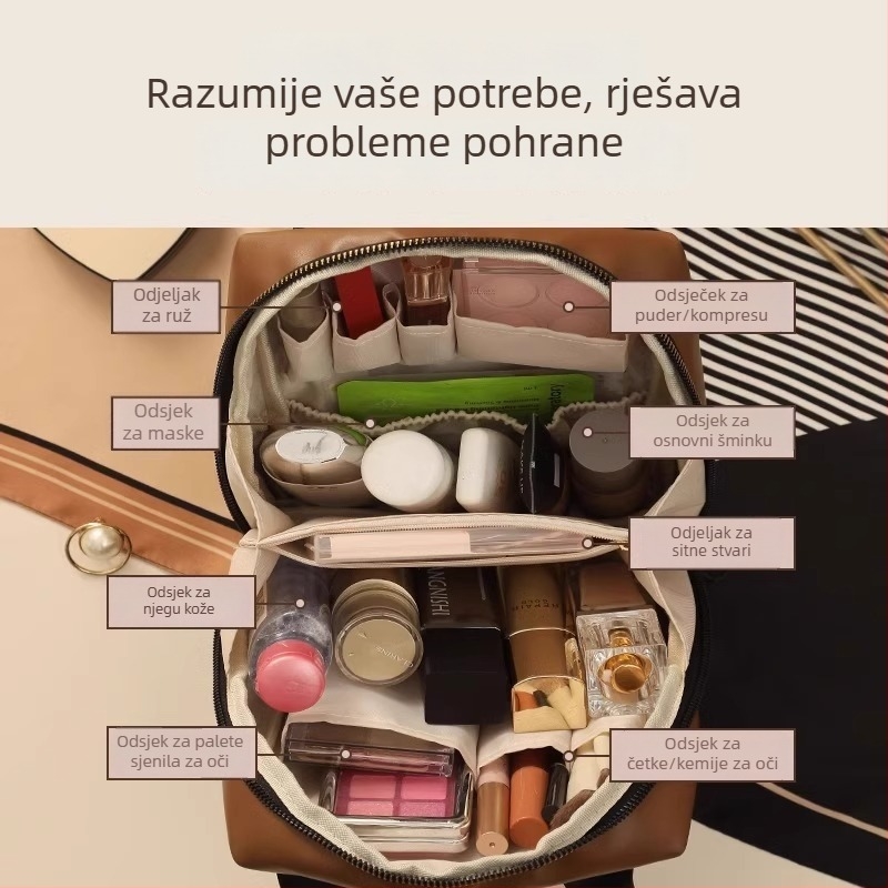 Kozmetička torbica Sugar cube, PU materijal, kubni oblik, vodootporna, ultralagana, s pregradama za veliku zapreminu za putovanja